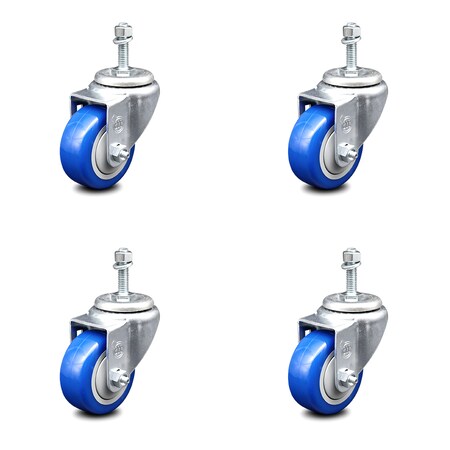 Service Caster 3.5 Inch Blue Polyurethane Wheel Swivel 3/8 Inch Threaded Stem Caster Set SCC SCC-TS20S3514-PPUB-BLUE-381615-4
